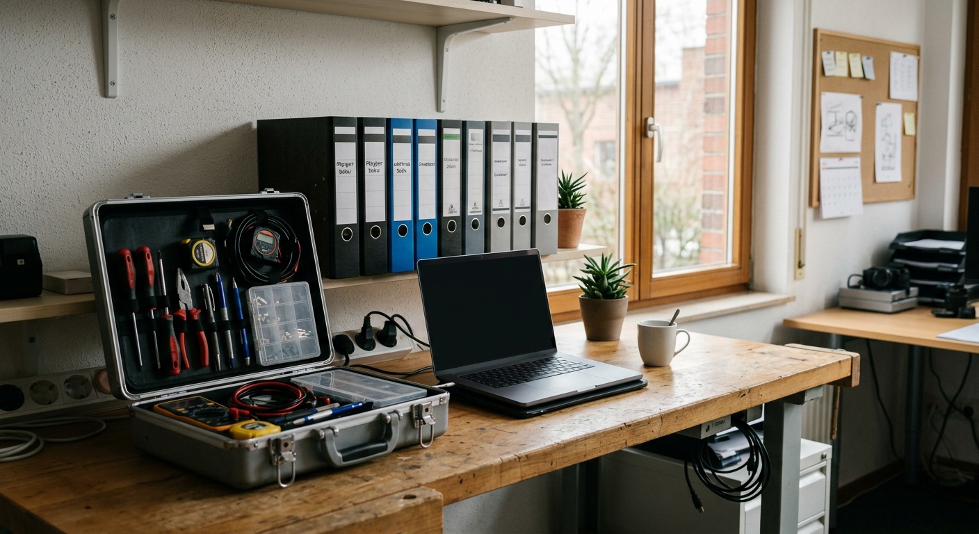 Arbeitsort mit Unterlagen zur Prüfung einer Betriebsstätte