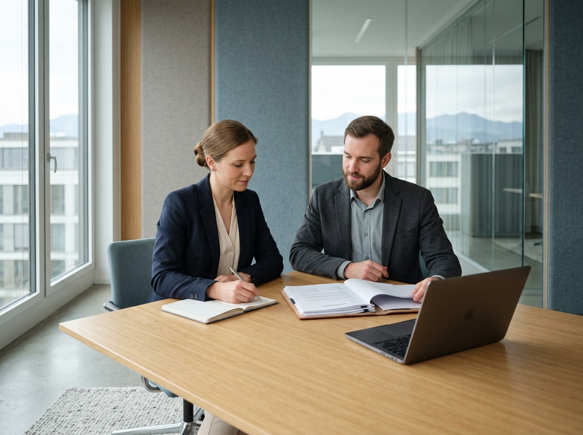 Handelsregistereintrag Schweiz mit Gründungsunterlagen und Laptop